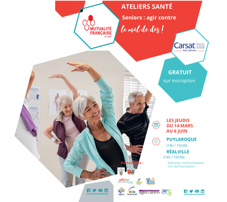 Seniors : agir contre le mal de dos ! Ateliers santé du 14 mars au 6 juin 2024, dans le Tarn-et-Garonne